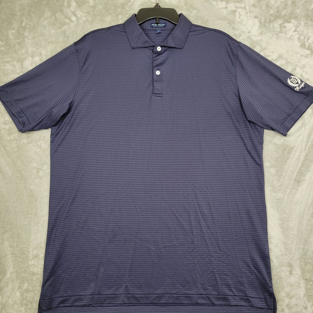 Peter Millar Crown Crafted Mens XL Navy Blue Stripe Short Sleeve Golf Polo Shirt